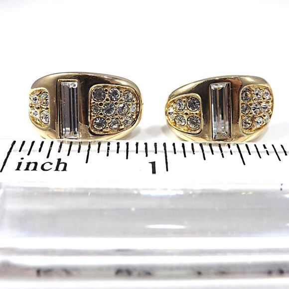 Vintage Savvy by Swarovski Gold Tone Earrings Clear Crystal 1980s on Card - Picture 7 of 10